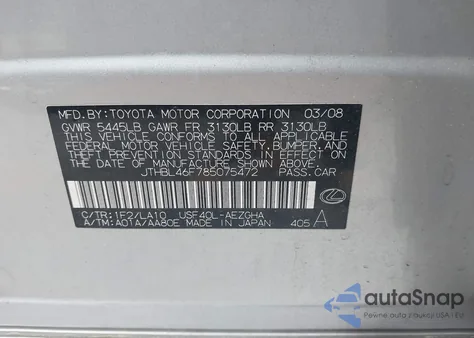 2008 Lexus Ls 460 z USA, uszkodzony, nr VIN JTHBL46F785075472